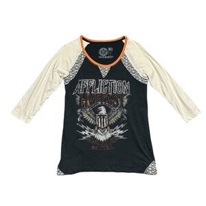 Affliction Y2K American Metal Sweet Home 3/4 Sleeve T-shirt Womens Medium Casual